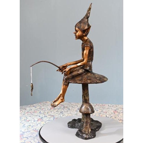 Brown Fishing Pixie in Bronze For Sale - Image 8 of 11