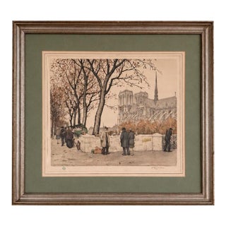 Tavík František Šimon Signed “Antiquarian Booksellers at Notre-Dame De Paris,” 1922 For Sale