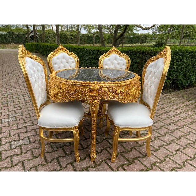 1970s Italian Baroque Gold Marble Leather Dining Set 5Pc For Sale - Image 18 of 18