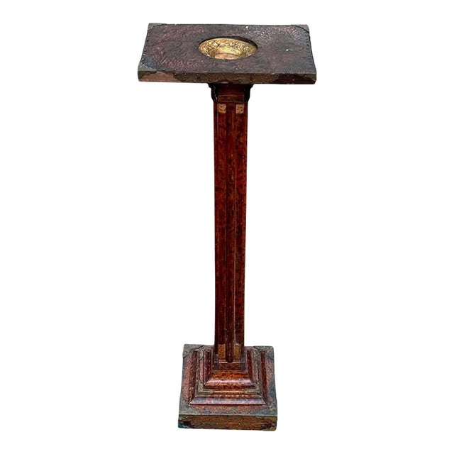 Antique Arts & Crafts Hammered Copper Smokers Stand Cigar Ashtray For Sale