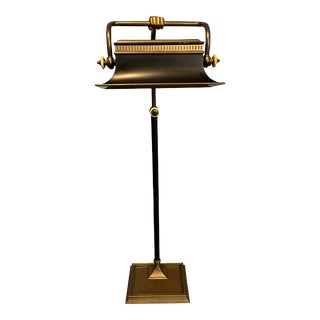 Late 20th Century E.F. Chapman Attributed Black & Brass Tole Floor Lamp For Sale