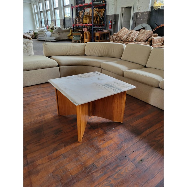 Wood 1970s Oak and Calcatta Marble Coffee Side Table, in Manner of Frank Lloyd Wright For Sale - Image 7 of 13