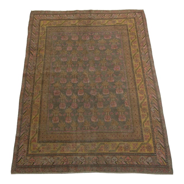 19th Century Authentic Bordered Khotan Samarkand Rug For Sale