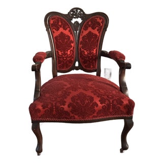 Early 20th Century Victorian Damask Red Armchair For Sale