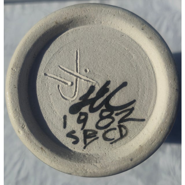 1980s Hand-Painted Celedon Vase Artist-Signed For Sale - Image 10 of 11