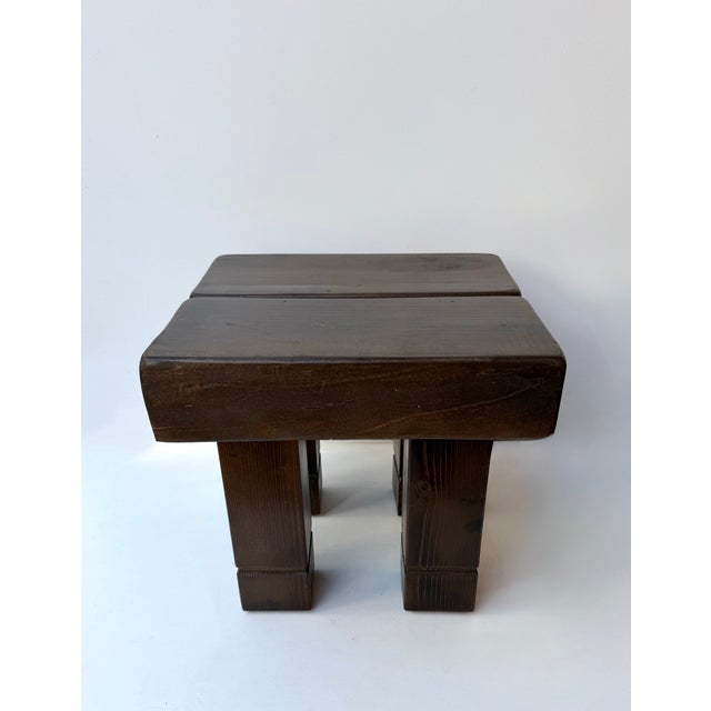 Brown Mid-Century Modern Pair of Massive Wood Stools. Italy, 1960s For Sale - Image 8 of 13