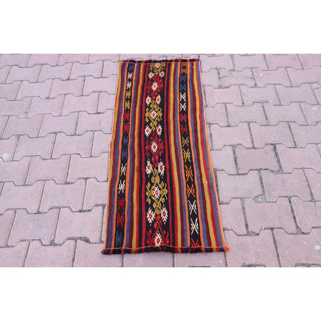 1970s Rustic Striped Black Small Rug For Sale - Image 12 of 12