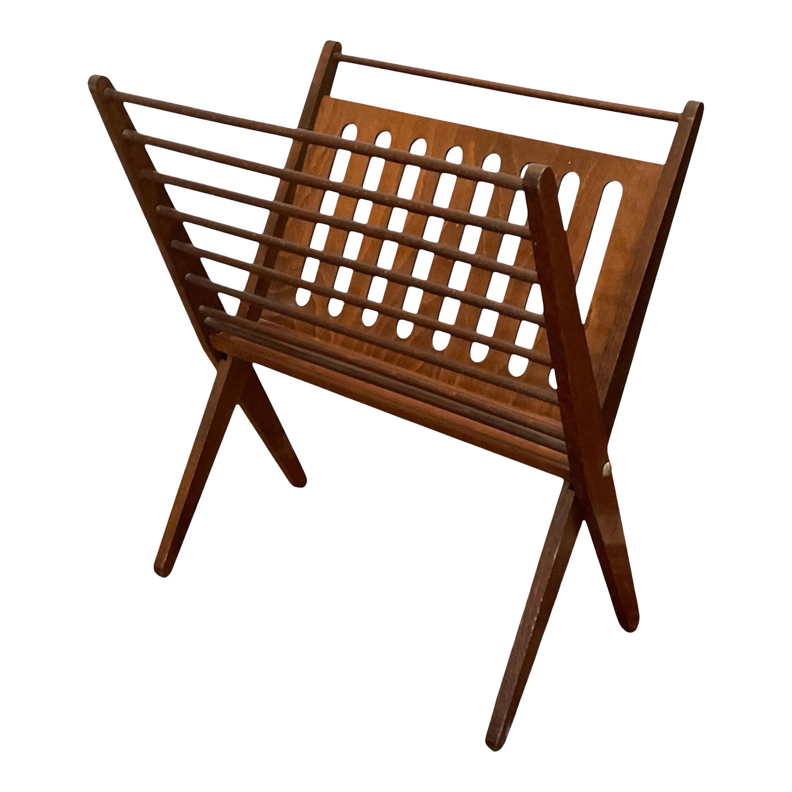 Mid 20th Century MidCentury Folding Wood Magazine Rack Made in