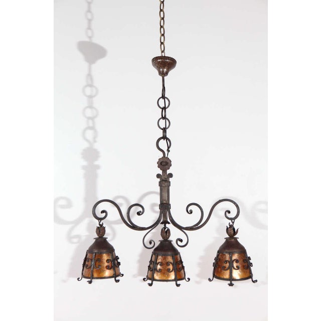 Early 20th Century Three-Light Iron & Mica French Chandelier For Sale - Image 10 of 10