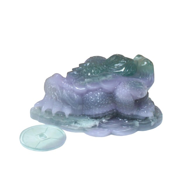 2010s Chinese Green Purple Stone Fengshui Fortune Toad Display Figure For Sale - Image 5 of 9