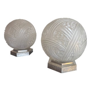 Art Deco Bronze Ball Lamps from Hettier & Vincent Turban, 1930s, Set of 2 For Sale