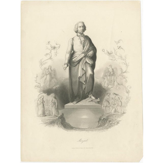 Elegant classical portrait of wolfgang amadeus mozart – antique engraving : this refined 19th-century engraving presents...