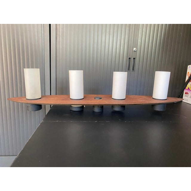 Vintage Scandinavian Surf Teak and Frosted Glass Ceiling Lamp in the style of Goffredo Reggiani, 1970s For Sale - Image 15 of 17