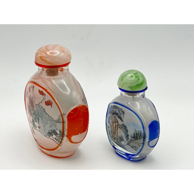 Chinese Set of Two Vintage Inside Painted Snuff Bottles For Sale - Image 3 of 12