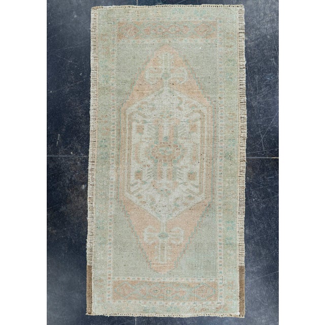 Sky Blue Turkish Mini Rug Oriental Hand Knotted Vintage Rug 1'8" x 3'4" #16877 For Sale - Image 8 of 8