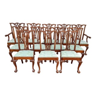 Early 20th Century Set of 12 Mahogany Philadelphia Chippendale Style Dining Chairs For Sale