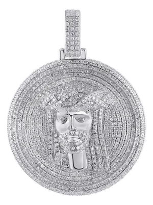 10K White Gold Round Baguette Diamond Jesus Face Religious Pendant 2 Cttw