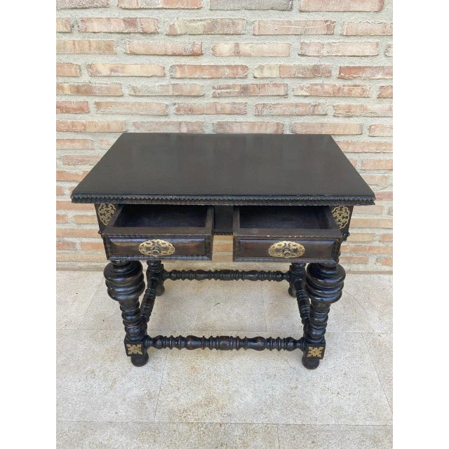 Brown Spanish Ebonized Walnut Side Table with Drawer, 1880s For Sale - Image 8 of 18