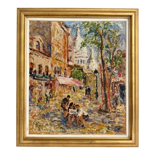 Vintage Mid-Century Parisian Impressionist Street Scene Oil Painting For Sale