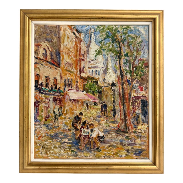 Vintage Mid-Century Parisian Impressionist Street Scene Oil Painting For Sale