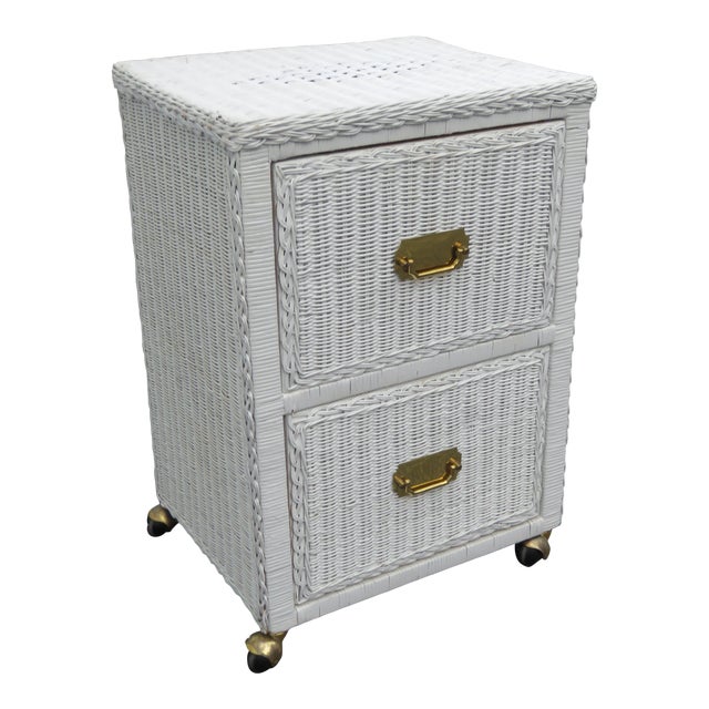 Hollywood Regency Wicker Painted White File Nightstand Chairish