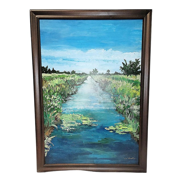 Original Canal Painting on Canvas, Florida Artist Dan Bennett For Sale