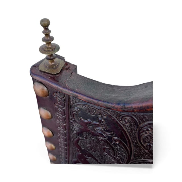 Six - 18th Century Portuguese Carved Walnut Chairs With Brass Finial Toppers and Brass Studs For Sale - Image 10 of 12