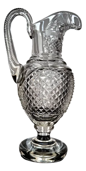 Antique English Victorian Diamond-Cut Crystal Ewer, 1850s