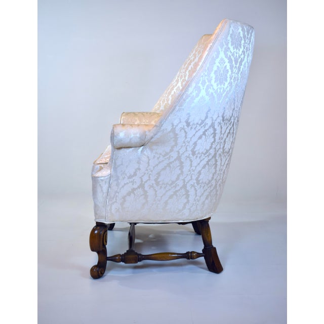William Switzer Wing Chair in White Damask, Georgian Style, 2020's For Sale - Image 9 of 12