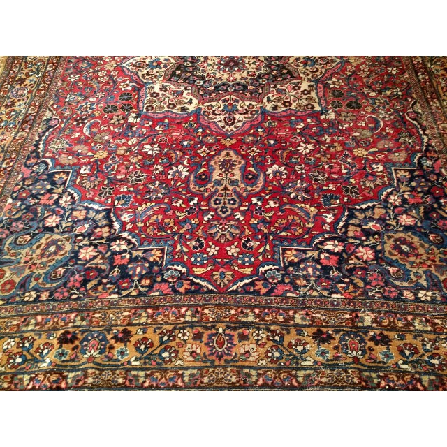 Vintage Persian Khorassan Rug, Hand-Knotted Wool, Floral Pattern, Crimson & Camel, 9x12 For Sale - Image 4 of 14