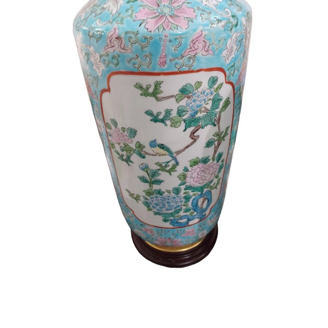 Asian Vintage Pair of Teal Ceramic Asian Style Urn Table Lamps For Sale - Image 3 of 3
