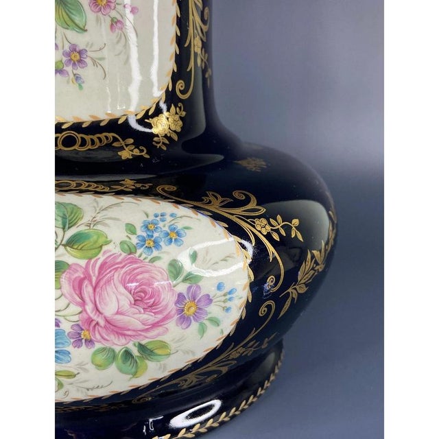French Hand-Painted Cobalt Blue Porcelain Vase from Limoges For Sale - Image 5 of 11