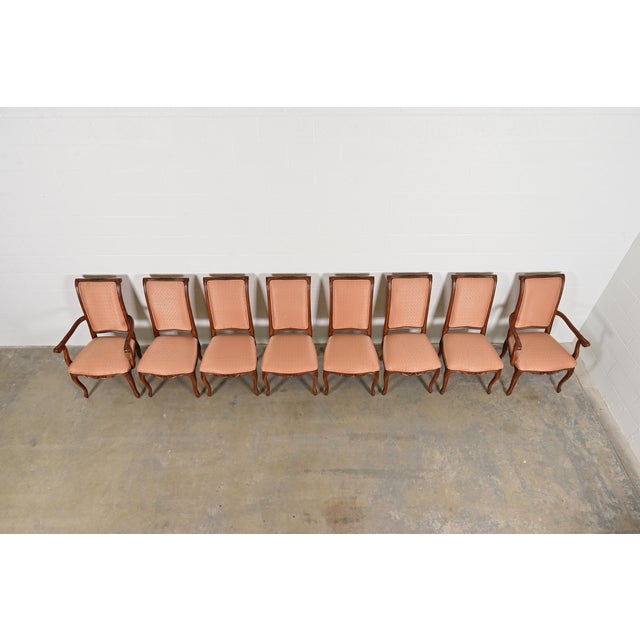 1980s Baker Furniture French Provincial Louis XV Carved Walnut Dining Chairs, Set of Eight For Sale - Image 5 of 13