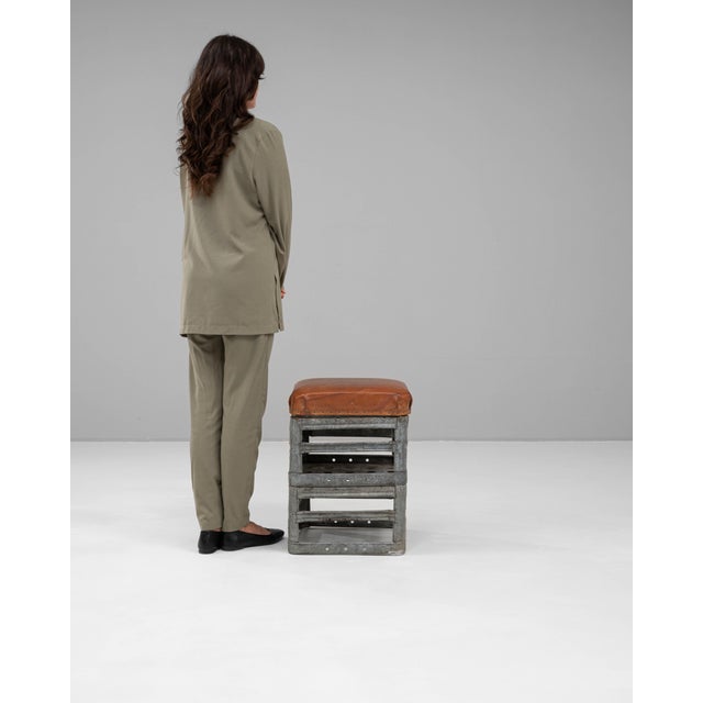 20th Century Czechia Metal Stool With Leather Seat For Sale - Image 17 of 18