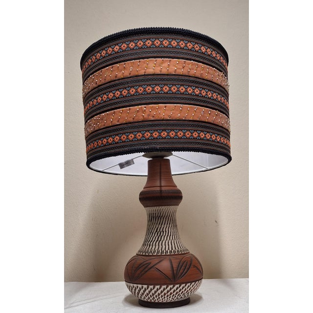 Vintage Table Lamp with Beige-Brown Ceramic Base and Fabric Shade from Lamplove, 1970s For Sale - Image 6 of 8