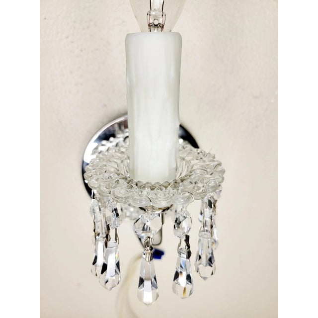 1950s Crystal Sconces With Pleated Shades - a Pair For Sale In Austin - Image 6 of 7