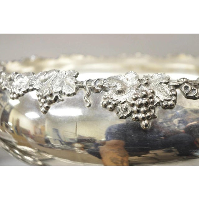 Metal Vintage English Victorian Silver Plated Grapevine Pedestal Base Punch Bowl For Sale - Image 7 of 10