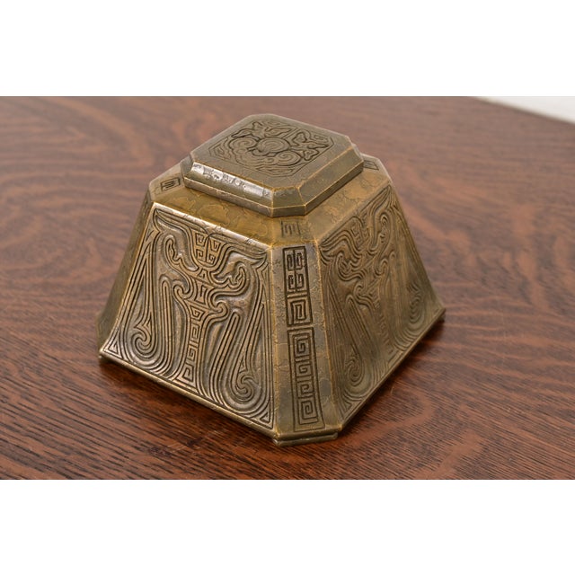 Tiffany Studios Tiffany Studios New York Chinese Pattern Bronze Large Inkwell For Sale - Image 4 of 14