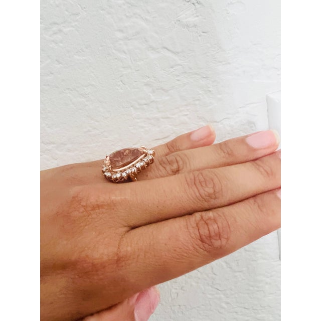 Roshe Jewels 9.15 Carat Morganite Diamond 14 Karat Rose Gold Cocktail Ring, Size 7 For Sale - Image 4 of 8