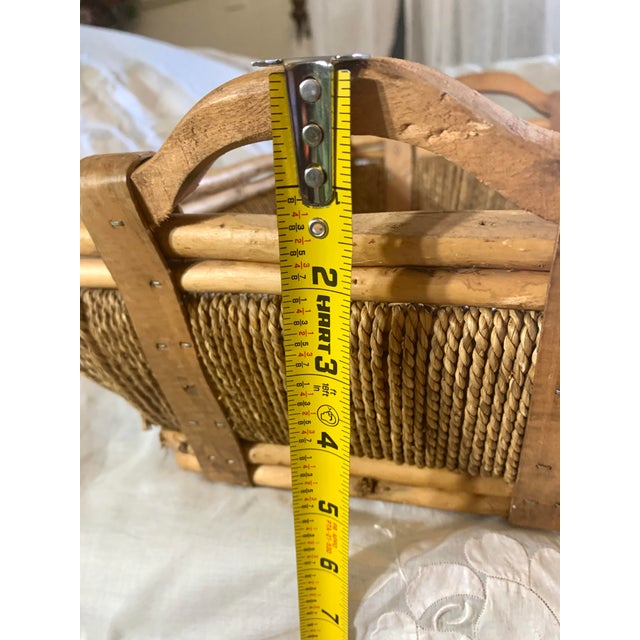 Vintage Hand Woven Baskets Rope Bamboo Side Wood Handle For Sale - Image 12 of 12