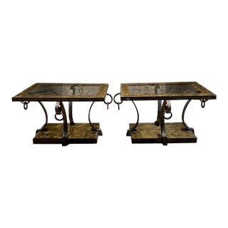Neoclassical Arturo Pani Side Tables Eglomisé Glass & Bronze Mexican Modernism For Sale