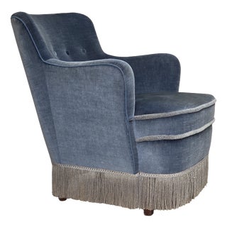 Vintage Danish Lounge Chair in Furniture Velour and Beech Wood, 1960s For Sale