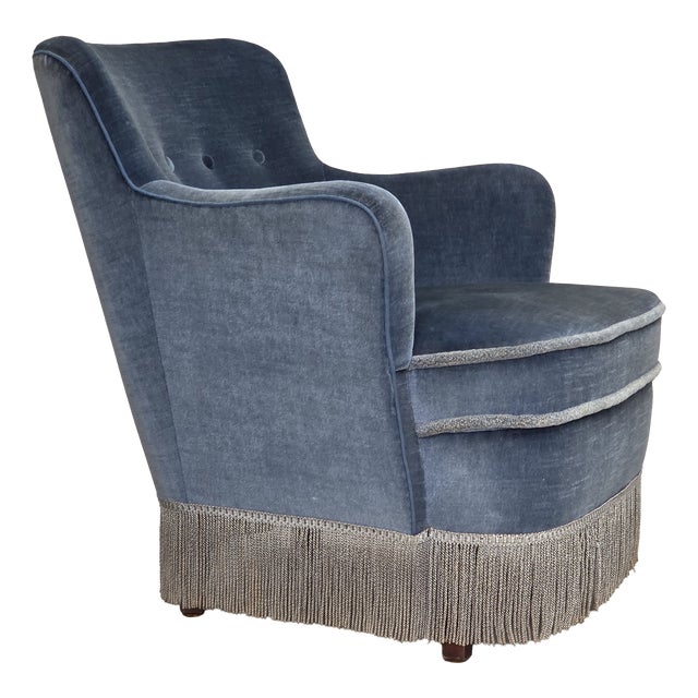 Vintage Danish Lounge Chair in Furniture Velour and Beech Wood, 1960s For Sale