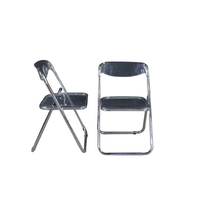Mid-Century Modern 1970s Set of 8 Italian Mid Century Modern Acrylic Lucite Tubular Chrome Folding Chairs For Sale - Image 3 of 9