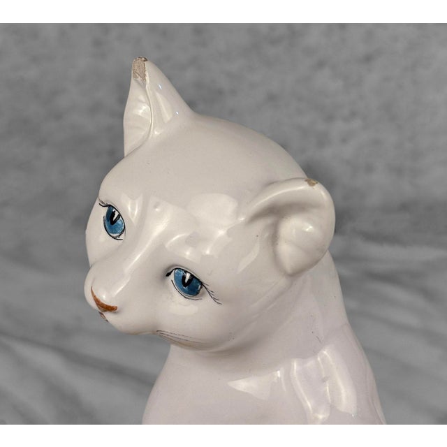Vintage 11" Italian Regency Porcelain White Cat Sculpture For Sale - Image 6 of 8