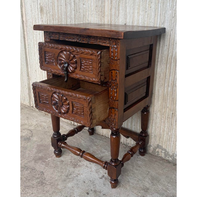 Wood Antique Spanish Carved Walnut End Table For Sale - Image 7 of 12