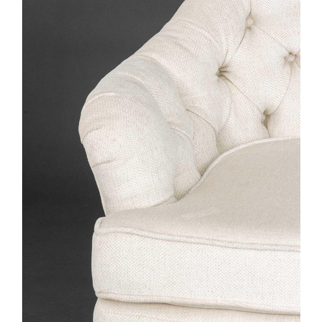 Modern Tufted White Upholstered Swivel Chairs, Pair For Sale - Image 3 of 5