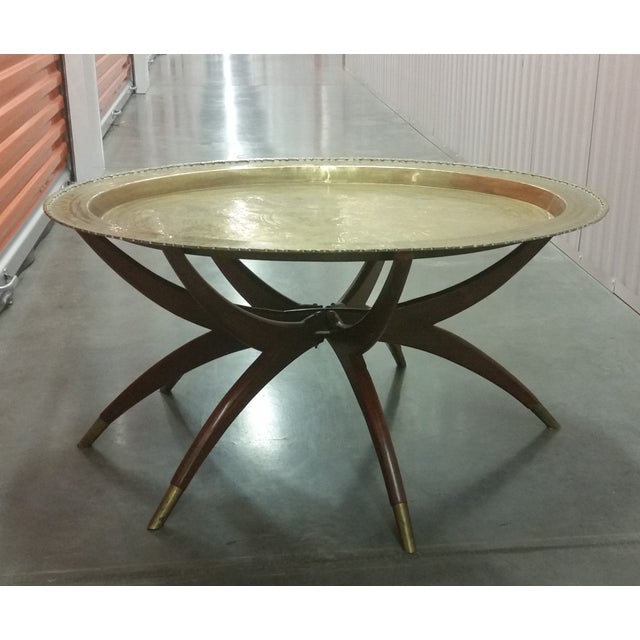 Mid-Century Brass Top Moroccan Style Coffee Table | Chairish
