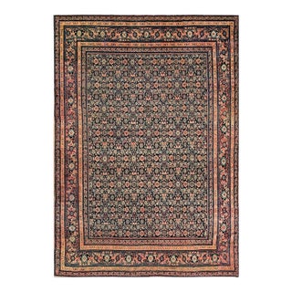 1890s Blue Navy Antique Floral Herati Pattern Senneh Formal Knotted Wool Rug For Sale