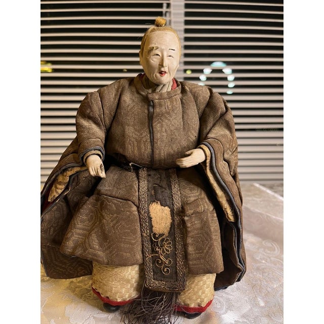 Antique Japanese Musha Ningyo Warrior Dolls Meiji Period Samurai Gofun Pair 9" For Sale - Image 12 of 17